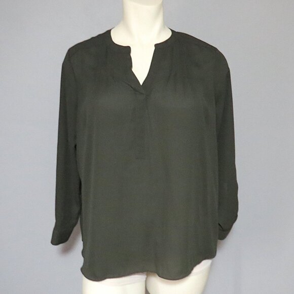 Simply Vera Vera Wang Dark Olive Pleated Split-Neck Blouse Size XXL - Picture 2 of 8